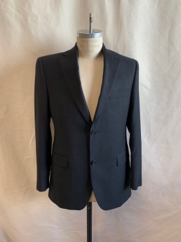 MALIBU CLOTHES, Black, Wool, Solid, JACKET, Single Breasted, 2 Buttons, Notched Lapel, 3 Pockets, 4 Button Cuffs