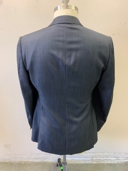 ZEGNA, Blue-Gray, Wool, Mohair, Oxford Weave, Suit Jacket, Button Front, 2 Buttons, 3 Pockets, Notched Lapel, Double Vent, 4 Button Sleeves