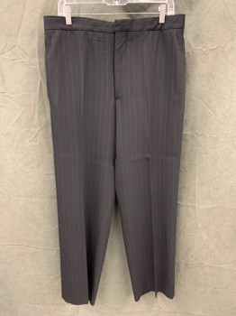 GIORGIO ARMANI, Black, White, Wool, Silk, Stripes - Pin, Flat Front, 4 Pockets, Zip Fly