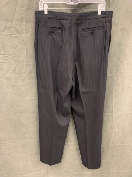 GIORGIO ARMANI, Black, White, Wool, Silk, Stripes - Pin, Flat Front, 4 Pockets, Zip Fly