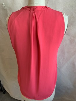 Womens, Blouse, 14TH & UNION, Coral Orange, Polyester, Solid, XS, V-neck with  3/4" Seam Crew Neck with Belt Hoops & Self D-string (brass Ball), 1 Hidden Snap Front, Sleeveless, Uneven & Curved Hem
