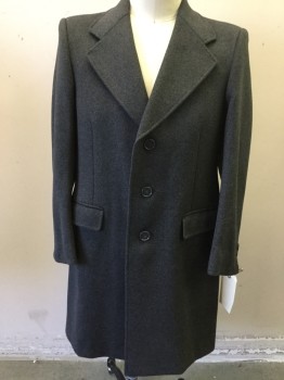 Mens, Coat, Overcoat, FUSO DO'RO, Dk Gray, Wool, Heathered, 42 R, Single Breasted, Notched Lapel, 2 Pockets,