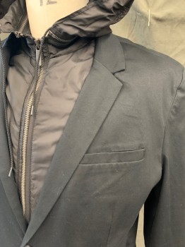 Mens, Casual Jacket, KENNETH COLE, Black, Cotton, Polyester, Solid, XL, Cotton Blazer with Polyester Zip Front Lining and Hood, Zip Detachable Drawstring Hood, Single Breasted, Collar Attached, Notched Lapel, 3 Pockets, 2 Buttons