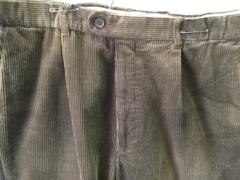 Mens, Casual Pants, PETER CHRISTIANI, Olive Green, Cotton, Solid, 42/32, Single Pleat,  4 Pockets, Corduroy,