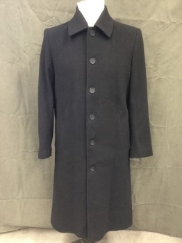 Mens, Coat, Overcoat, MTO, Black, Wool, Solid, 38, Single Breasted, Collar Attached, Long Sleeves, 2 Pockets