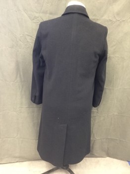 Mens, Coat, Overcoat, MTO, Black, Wool, Solid, 38, Single Breasted, Collar Attached, Long Sleeves, 2 Pockets