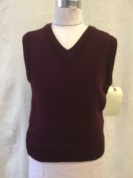 Childrens, Vest, FIRST CLASS, Red Burgundy, Acrylic, Solid, S, Knit, V-neck,