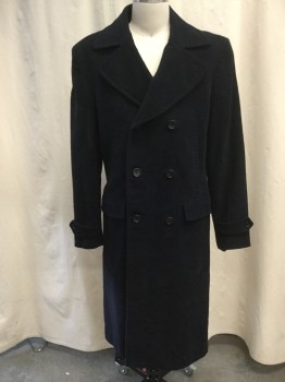 Mens, Coat, Overcoat, N/L, Midnight Blue, Wool, Solid, S, 38, Oversized Collar, Notched Lapel, Double-Breasted, 2 Chest Welt Pocket, 2 Flap Besom Pockets, Belted Cuffs, Back Vent, Below the Knee Length *DOUBLE*