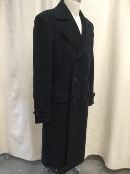 Mens, Coat, Overcoat, N/L, Midnight Blue, Wool, Solid, S, 38, Oversized Collar, Notched Lapel, Double-Breasted, 2 Chest Welt Pocket, 2 Flap Besom Pockets, Belted Cuffs, Back Vent, Below the Knee Length *DOUBLE*