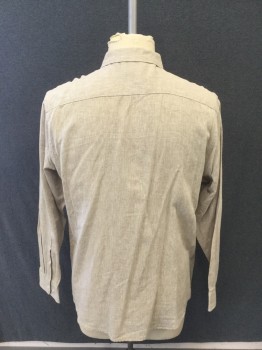 DAVID TAYLOR, Tan Brown, Linen, Cotton, Solid, Button Front, Collar Attached, Long Sleeves, 1 Pocket