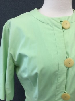 WESTBURY FASHIONS, Mint Green, Cotton, Solid, Large Ecru Button/Loop Front Top, Short Sleeves, Pleated Skirt, Self Belt