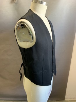 Mens, Suit, Vest, ANTICA SARTORIA, Black, Wool, Solid, 42, Button Front, Belted Tab Back, 2 Pockets, Vest