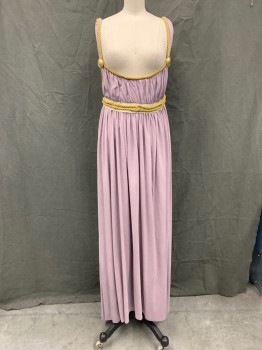 Womens, Historical Fiction Dress, MTO, Lavender Purple, Gold, Cotton, Elastane, Solid, B 30, XXS, Gathered Bust, Scoop Front to Under Bust, Empire Waist, Gold Rope Trim and Waist, 2 Plastic Buttons, Zip Back
