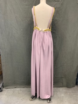 MTO, Lavender Purple, Gold, Cotton, Elastane, Solid, Gathered Bust, Scoop Front to Under Bust, Empire Waist, Gold Rope Trim and Waist, 2 Plastic Buttons, Zip Back