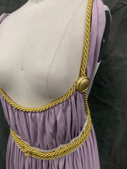 MTO, Lavender Purple, Gold, Cotton, Elastane, Solid, Gathered Bust, Scoop Front to Under Bust, Empire Waist, Gold Rope Trim and Waist, 2 Plastic Buttons, Zip Back
