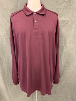 CALLAWAY, Red Burgundy, Black, Polyester, Stripes, Thin Stripes, Long Sleeves, Black Shoulder/Sleeve Piping, Ribbing Knit Collar Attached, Ribbed Knit Cuff