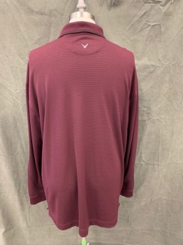 CALLAWAY, Red Burgundy, Black, Polyester, Stripes, Thin Stripes, Long Sleeves, Black Shoulder/Sleeve Piping, Ribbing Knit Collar Attached, Ribbed Knit Cuff