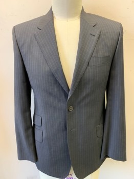 PAUL SMITH, Charcoal Gray, White, Wool, Stripes - Pin, 2000S, Single Breasted, 2 Buttons,  4 Pockets, Pick Stitched Notched Lapel,
