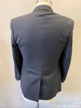 PAUL SMITH, Charcoal Gray, White, Wool, Stripes - Pin, 2000S, Single Breasted, 2 Buttons,  4 Pockets, Pick Stitched Notched Lapel,