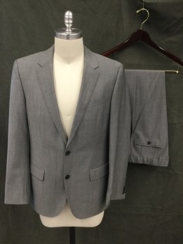 HUGO BOSS, Lt Gray, Wool, Solid, Single Breasted, Collar Attached, Notched Lapel, Hand Picked Collar/Lapel, 3 Pockets, 2 Buttons