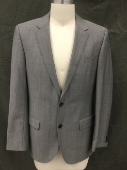 HUGO BOSS, Lt Gray, Wool, Solid, Single Breasted, Collar Attached, Notched Lapel, Hand Picked Collar/Lapel, 3 Pockets, 2 Buttons