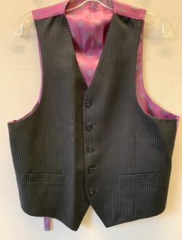 Mens, Suit, Vest, SEAN JOHN, Black, Polyester, Viscose, Stripes - Pin, 42, 5 Button, 2 Pocket