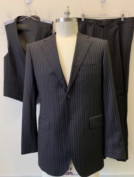 Mens, Suit, Jacket, MATTARAZI, Burnt Umber Brn, Lt Blue, Wool, Stripes - Vertical , 42L, 2 Button, Flap Pockets, Double Vent
