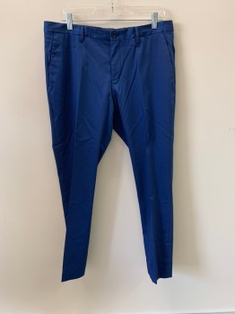 Mens, Suit, Pants, ZARA, Blue, Polyester, Viscose, Textured Fabric, 35/30, Side Pockets, Zip Front, F.F, 2 Back Pockets