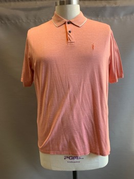 BLUE HARBOUR GOLF, Orange, White, Cotton, Heathered, 2 Color Weave, C.A., 2 Buttons Half Placket, S/S, White Trim at Collar
