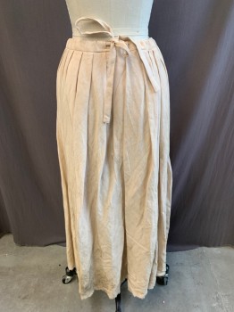 Womens, Historical Fiction Skirt, MTO, Lt Beige, Cotton, Solid, W24-28, 1700s, Drawstring Waistband, Pleated *Aged/Distressed*