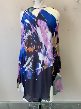 Womens, Dress, Taylor, Blue, White, Purple, Black, Orange, Polyester, Abstract , 14, Sleeveless, Crew Neck, Loose Fit, Back Zipper,