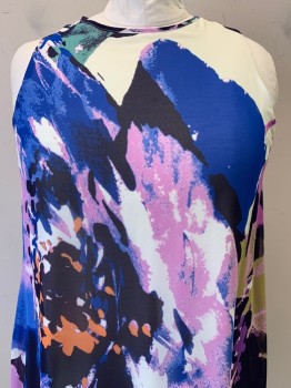 Taylor, Blue, White, Purple, Black, Orange, Polyester, Abstract , Sleeveless, Crew Neck, Loose Fit, Back Zipper,