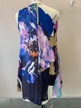 Taylor, Blue, White, Purple, Black, Orange, Polyester, Abstract , Sleeveless, Crew Neck, Loose Fit, Back Zipper,