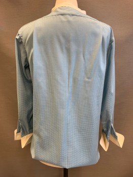 MTO, Blue, White, Cotton, Gingham, L/S, 2 Buttons, Detached Collar, Folded Cuffs
