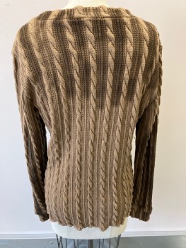 N/L, Brown, Tan Brown, Polyester, Cable Knit, Band Collar, L/S,  Aged ,