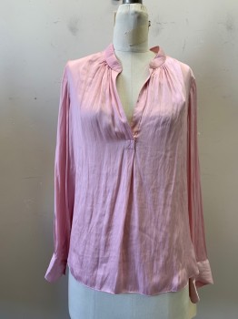 ZIDAG & VOLTAIRE, Pink, Polyester, Solid, V-neck, Collar Stand, Long Sleeves,
