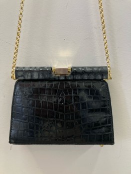 N/L, Black, Reptile/Snakeskin, Chain Shoulder Strap, Gold Hardware