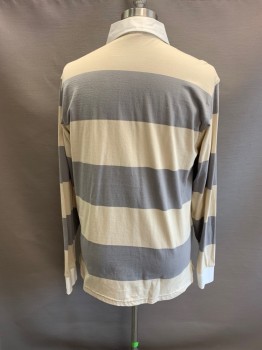 URBAN OUTFITTERS, Beige, Gray, Cotton, Stripes - Horizontal , White C.A. & Cuffs, 1/4 Button Front, Hidden Placket, L/S, Multiples 