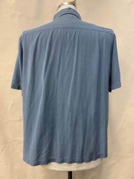 CLAIBORNE, French Blue, Silk, Stripes, S/S, Button Front, Collar Attached, Chest Pocket
