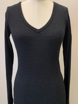 HATCH, Black, Charcoal Gray, Viscose, Nylon, Stripes - Horizontal , L/S, V Neck, Fitted, Midi,