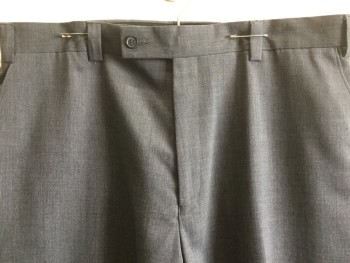 Mens, Slacks, CALVIN KLEIN, Charcoal Gray, Wool, Polyester, Heathered, 32, 36, Heather Charcoal Gray, Flat Front, Zip Front, 4 Pockets