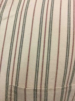 Claiborne, Beige, Maroon Red, Black, Cotton, Stripes, Beige with Maroon & Green Stripes, Button Front, Collar Band, 1 Pocket, Long Sleeves, Has Hole Right Front See Detail Photo, Old West 1600-1900s, and 1980s Vintage, Aged/Distressed,