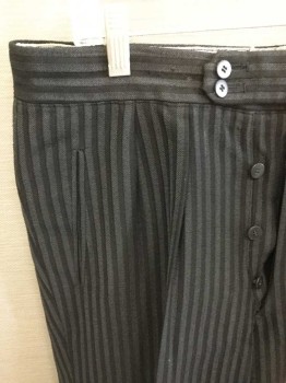 N/L, Black, Dk Gray, Cotton, Stripes, Herringbone, Doubled Pleated Front, Button Fly,  Button Tab Waist, Suspender Buttons