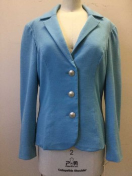 Womens, Suit, Jacket, NL, Blue, Wool, Solid, 4, Heather Blue, Notched Lapel, Collar Attached, Button Front,