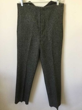 MTO, Black, Gray, Wool, Houndstooth, Tweed, Button Fly,  High Waist, Flat Front, Suspender Buttons, 2 Side Pockets, Made To Order