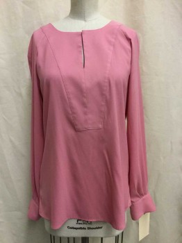 DKNY, Bubble Gum Pink, Synthetic, Solid, Bubble Gum, Key Hole, Long Sleeves,