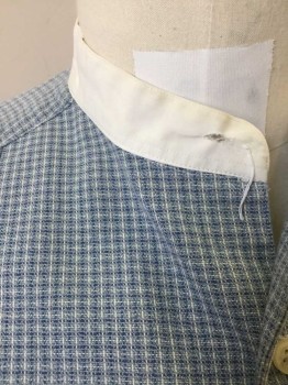 PRES DU CORPS, Lt Blue, White, Blue, Cotton, Grid , Stripes - Pin, Light Blue with Blue and White Crosshatched Lines/Grid Pattern, Long Sleeve Button Front, Solid White Band Collar and French Cuffs,  Bib Panel at Center Front Chest, Reproduction Turn of the Century