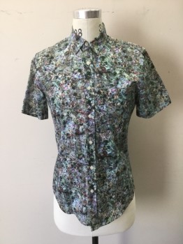 Mens, Casual Shirt, TOP MAN, Lt Blue, Mint Green, Pink, Olive Green, White, Cotton, Mottled, S, Short Sleeves, Collar Attached, Button Front, 1 Pocket,