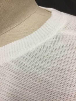 RALPH LAUREN, White, Cotton, Solid, Waffle Texture Thermal Tee, Long Sleeves, Crew Neck