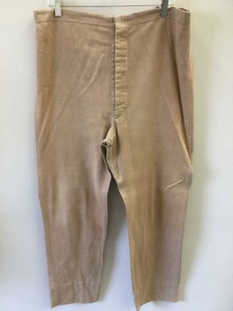 N/L, Beige, Cotton, Solid, Lightweight Twill, Button Fly, Suspender Buttons Inside Waist, No Pockets, Made To Order Reproduction Western Wear, **Has Some Stains Throughout, 1800's